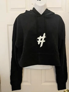 #Sorry Bro NWT Women's Size Med Crop Oversized Hoodie Sweatshirt Black NEW - Picture 1 of 7