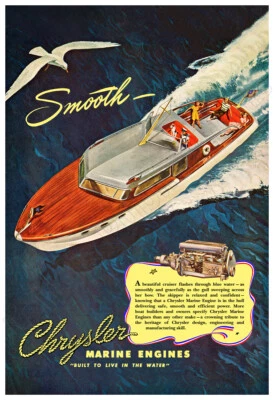 Chrysler Marine Engines con Chris Craft Boat - Póster vintage 1947 Foto 1 de 4