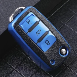 Funda protectora premium para llave de coche VW Skoda Seat cuero azul - Imagen 1 de 1