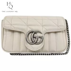 Auténtico bolso de hombro GUCCI GG Marmont Super Mini blanco usado [LHQ488] - Imagen 1 de 16
