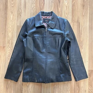 Studio Y Womens Black Leather Zip up Jacket(M 19x26) - Picture 1 of 8