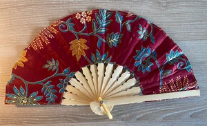 Fan Hand Bamboo Cloth Burgundy Handmade Indonesia New Avenico Summer Fashion 194 - Picture 1 of 23