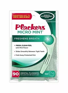 Plackers Micro Mint Dental Flossers with Fold Away Protected Pick 90 Each 3 Pack - Picture 1 of 8