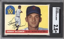 HARMON KILLEBREW SGC 2.5 1955 TOPPS BASEBALL #124 WASHINGTON NATIONALS HOF 5624