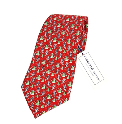 Новый с Ярлыками Vineyard Vines красный Рождество лыж 100% шелк галстук Бостон Новая Англия галстук - Изображение 1 из 4