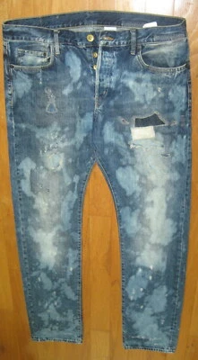 &DENIM H&M MEN'S MINERAL WASH PATCHED DISTRESSED STRAIGHT JEANS SIZE 36 X 37 - Image 1 of 4