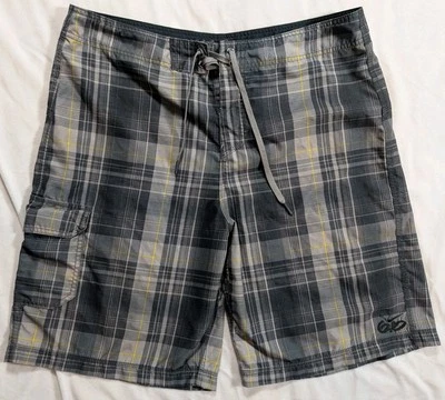 Nike 6.0 Board Shorts Mens 36 Green Gray Plaid 10" Inseam Polyester Swim - Image 1 of 4