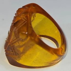 Vintage Baltic Amber Ring Carved Eiffel Tower Design Men's Size 9 Genuine - Picture 1 of 24