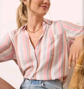 Rails Wren Shirt Button Front Long Sleeve Arezzo Stripe Size Large Pink White - Picture 1 of 10