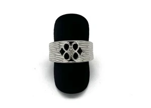 Modeschmuck Ring, Bandring, Muster, simulierte Diamanten, 10 mm breit, Gr. 60 - Bild 1 von 2