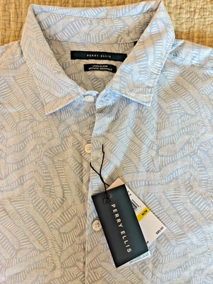 Perry Ellis Linen Blend Untucked Shirt Short Sleeve Button Down 🔥🔥 - Image 1 of 4