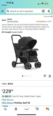 Joovy Caboose Too Ultralight Sit Stand Double Tandem Stroller - Black (8177) - Image 1 of 4
