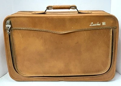 Vintage 1960s Luchi III Brown Faux Leather Suitcase Train Case *No Key - Image 1 of 4