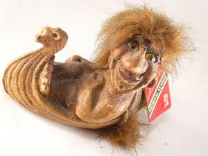 Vintage Rubber Norwegian Fosse Troll in Viking Boat +Original Label Sven Schulze - Picture 1 of 12