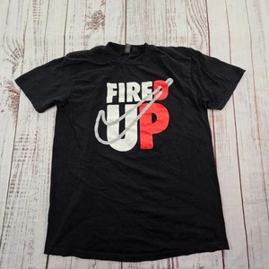 Fired Up Swoosh Schwarz Kurzarm Baumwolle T-Shirt Herren L - Bild 1 von 8