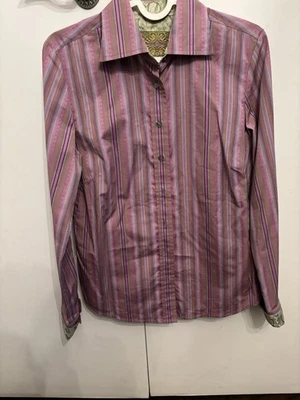 Women’s Robert Graham Pink Striped Cotton Blouse W Silk Sleeves S - Image 1 of 4