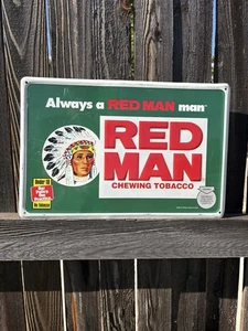 Vtg Red Man Tobacco Metal Sign Chew Tobacco Redman Chewing 12" x 18" Embossed - Picture 1 of 9