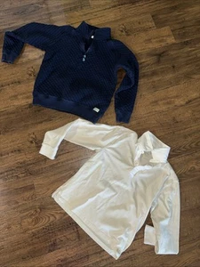 Lot 2 JCrew Crewcuts Blue Zip Sweater 1/4 Crème Rugby Long Sleeve Youth 10-12 - Picture 1 of 9
