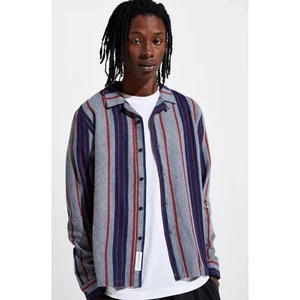NATIVE YOUTH Mens Signal Button Down Shirt Small Grey Striped Long Sleeve NWT - Picture 1 of 12