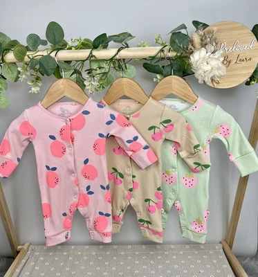 NEXT Baby Girls Preloved Set Of 3 Footless Fruity Sleepsuits First Size - Image 1 of 2