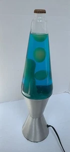 The Original Lava Lamp Blue Liquid And Yellow Wax with Silver Base Works Great - Picture 1 of 4