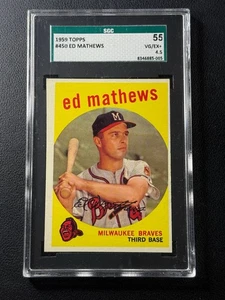 ED MATHEWS SGC 4.5 (55) 1959 TOPPS BASEBALL #450 BRAVES VINTAGE HOF VG EX+ - Bild 1 von 2