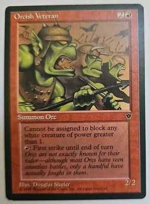 MTG Magic The Gathering Card Orcish Veteran Summon Orc Red Fallen Empires 1994 - Image 1 of 2
