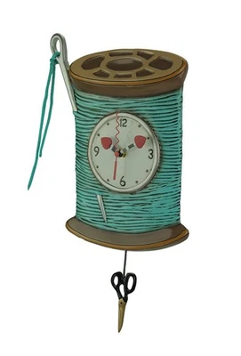 "Needle & Thread" Whimsical Sewing Pendulum Wall Clock - Image 1 of 4