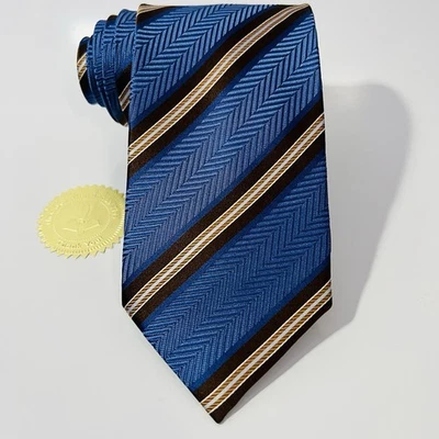 "Corbata de seda tejida azul reciente Ermenegildo Zegna con rayas marrones 61x3,5""" Foto 1 de 4