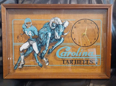 Vintage NC Tar Heels Football Battery Wall Clock Wood Frame - UNC Chapel Hill Cover