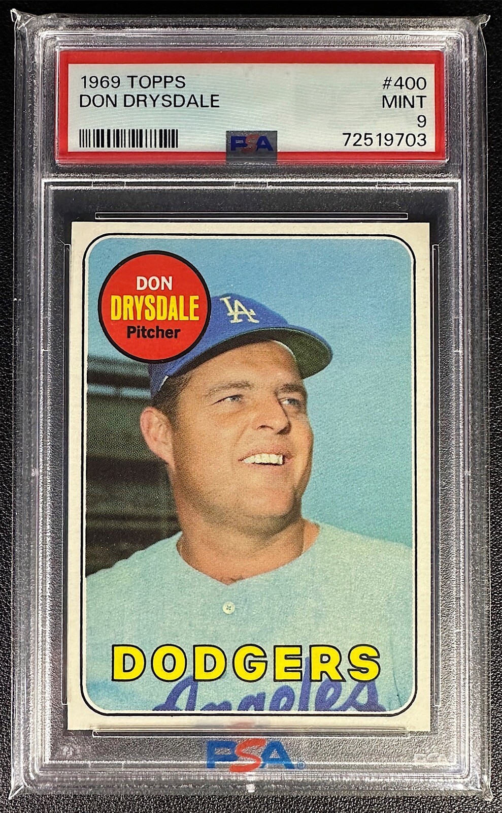 DON DRYSDALE PSA 9 1969 TOPPS BASEBALL #400 LA DODGERS MINT POP 63 HOF 9703
