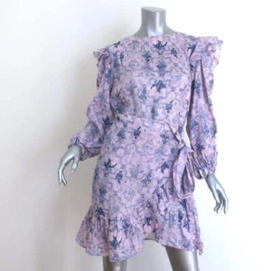 Isabel Marant Etoile Telicia Ruffled Wrap Dress Lilac Printed Linen Size 38 - Picture 1 of 9