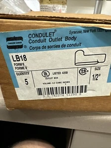 Crouse Hinds Condulet LB18 Iron Lb Conduit Outlet Bodies 1/2in Box Of 5 - Picture 1 of 7
