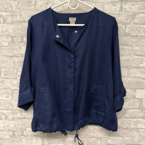 Chico’s Linen Jacket Women’s Large Navy Drawstring Waist - Picture 1 of 7