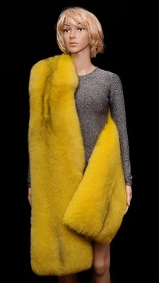 Royal Saga Furs Lemon Yellow Fox Fur Double Sided Massive Stole Boa Shawl Wrap - Image 1 of 4