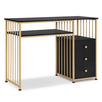 M MCombo Desk with Drawers, Nail Table Black and Gold, 2407GBK - Image 1 of 4