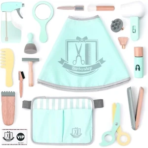 Kinder Holz Friseur Spielset mit Tasche für Friseurwerkzeuge 18 Stk Set - Bild 1 von 6