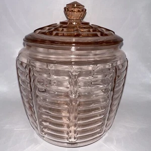 VINTAGE ANCHOR HOCKING PINK DEPRESSION GLASS BISCUIT JAR WITH LID - Picture 1 of 7