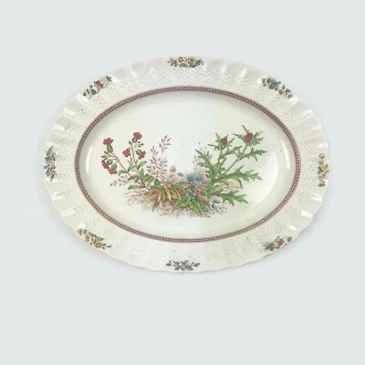 Vintage Spode Rosalie Chelsea Wicker Oval Serving Platter Made England 13-1/2" - Image 1 of 4
