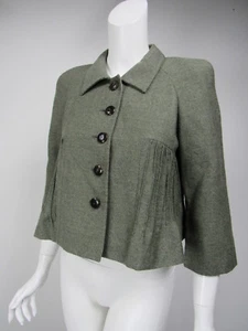 ARMANI COLLEZIONI Sage Green Wool Tweed Pintuck Swing Jacket sz 6 - Picture 1 of 4
