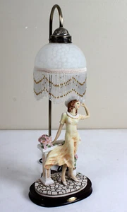Crosa Table Lamp - Woman on Garden Bench w Birds & Flowers Ceramic Sculpture - Picture 1 of 5