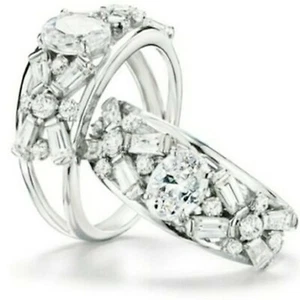 Avon Sterling Silver Ring Large Oval Crystal w/Baguette Accents NIB - sz 6 - Picture 1 of 6