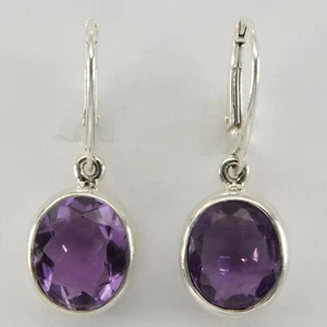 Facetted Purple AMETHYST Oval Earrings - 925 STERLING SILVER - Leverback #34e - Picture 1 of 11