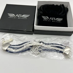 NWT Ashley Bridget Bracelet 1023 Journey Nautical charms navy/white leather band - Picture 1 of 4