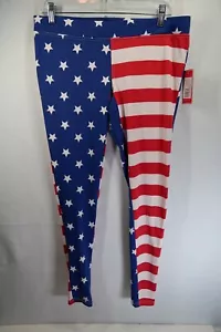 NEW Tipsy Elves Womens American Flag Print Straight Leg Pants Size L Leggings - Picture 1 of 8