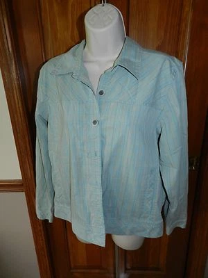 Chaqueta Blazer Christopher Banks Mujer Talla M Botón Frontal Rayas Elastizada Azul Foto 1 de 4