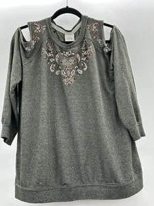 Knox Rose XL Cold Shoulder Women's Copper Sequins Metallic Silver Thread Design - Picture 1 of 9