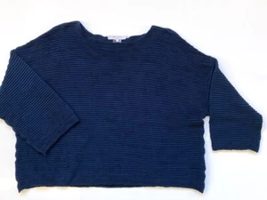 $310 Gerard Darel Italy Navy Ribbed Pleat Oversize Cotton Box Sweater sz 2 S - Picture 1 of 8