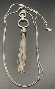 Signed Jennifer Lopez JLO Necklace Tassel Rhinestone Pendant Silver Tone 32+3" - Picture 1 of 7