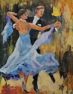 YARY DLUHOS Dance Figures Ballroom Dancing Music Woman Man Original Oil Painting